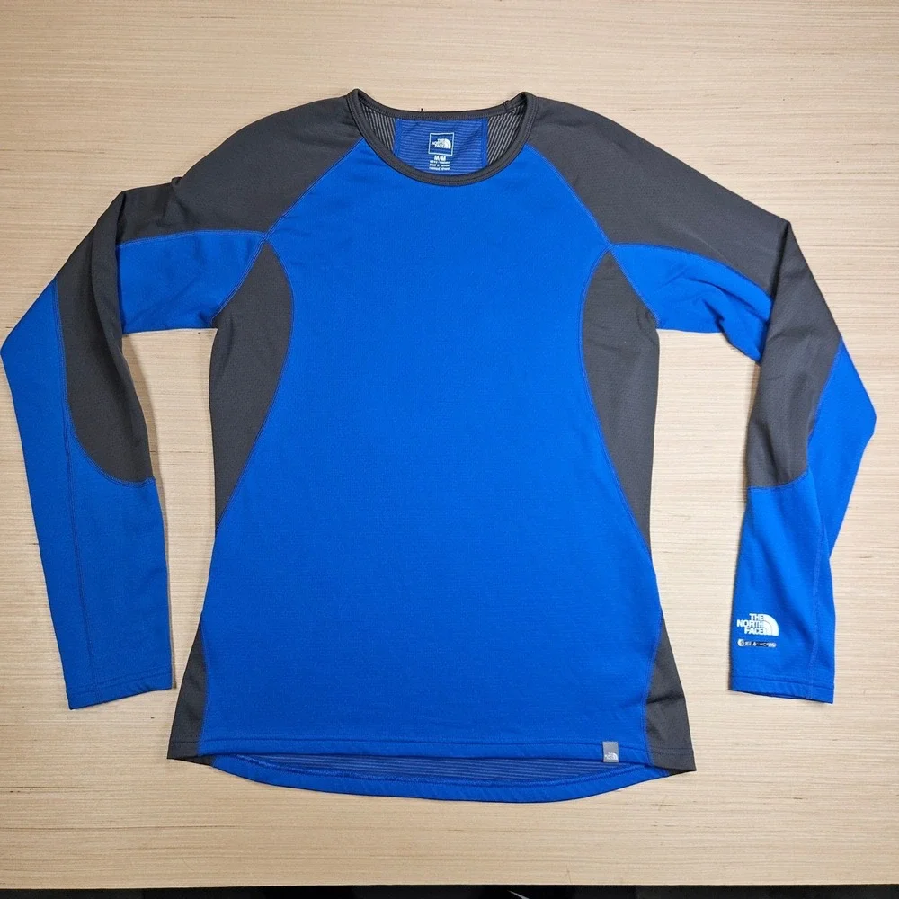 The North Face FlashDry Base Layer Shirt Mens M Blue Long Sleeve Hiking Active